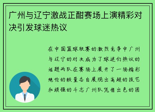 广州与辽宁激战正酣赛场上演精彩对决引发球迷热议